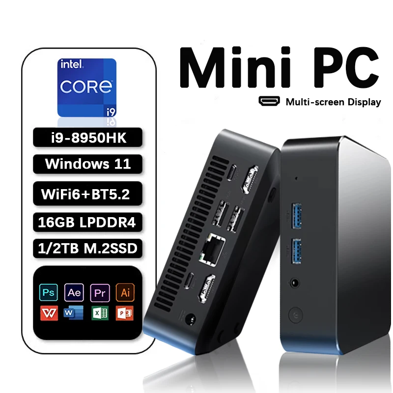 2025 Nuevo MiniPC Windows 11 Pro Intel Core i9 8950HK 16GB RAM 512GB 1TB 2TB SSD WIFI 6 BT5.2 Ultra Mini Notebook Hosting