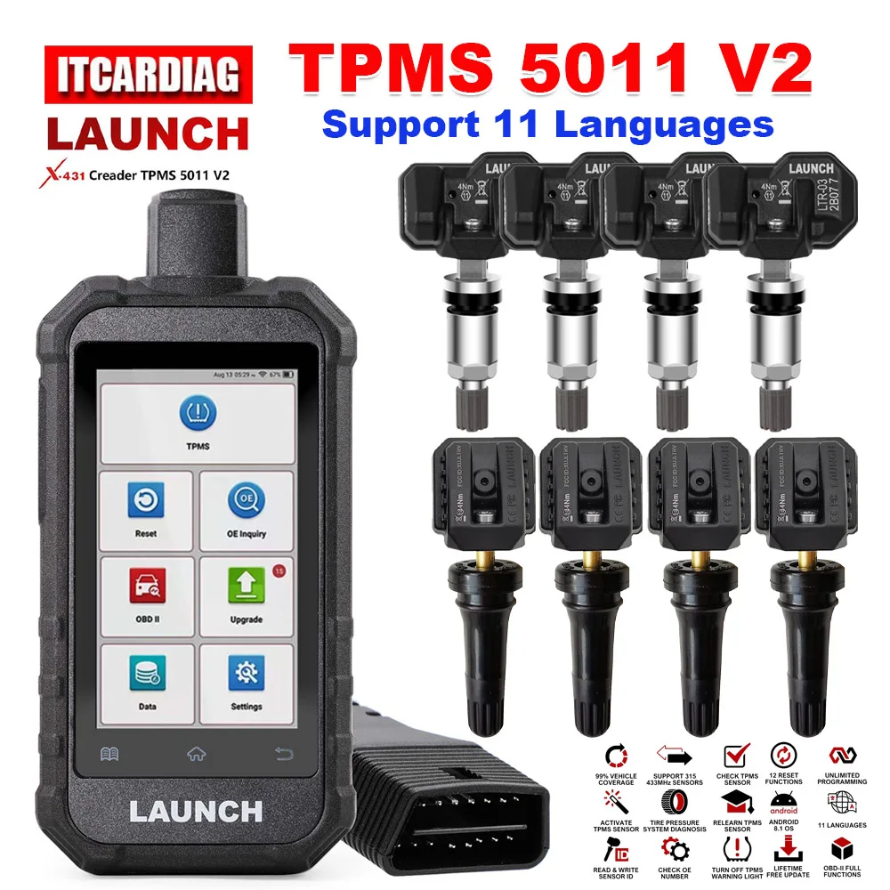 

LAUNCH Creader TPMS 5011 V2 X431 TPMS Activation Diagnostic Tool WIFI Reset Functions Activate 315/433MHZ Tire Pressure Sensors