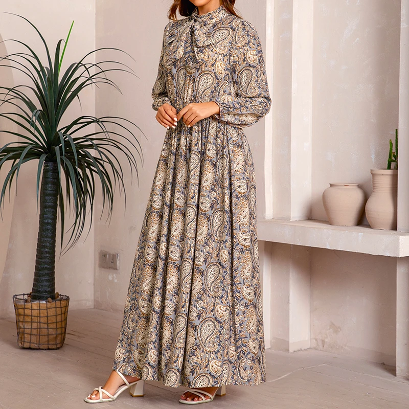 2026 Neues Retro-Kleid mit Cashew-Nuss-Print für Damen, Elegantes Europäisches Urlaubsoutfit, A-Linien-Maxirock für Dates – Detail 8