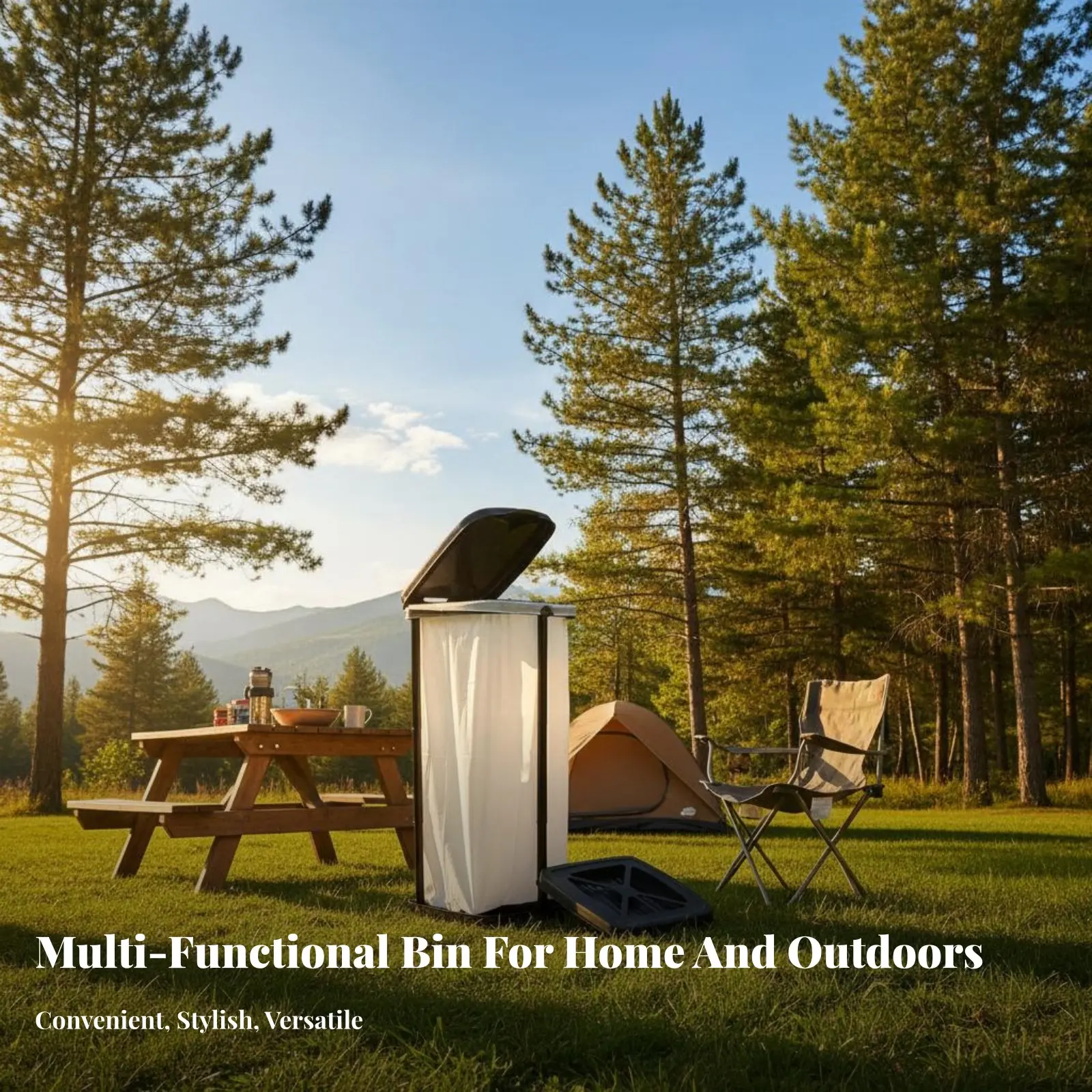 Foldable Camping Trash Can Large Capacity Adjustable Height Garbage Effortless Assembly Assembly Adjustable Height Trash Stand f