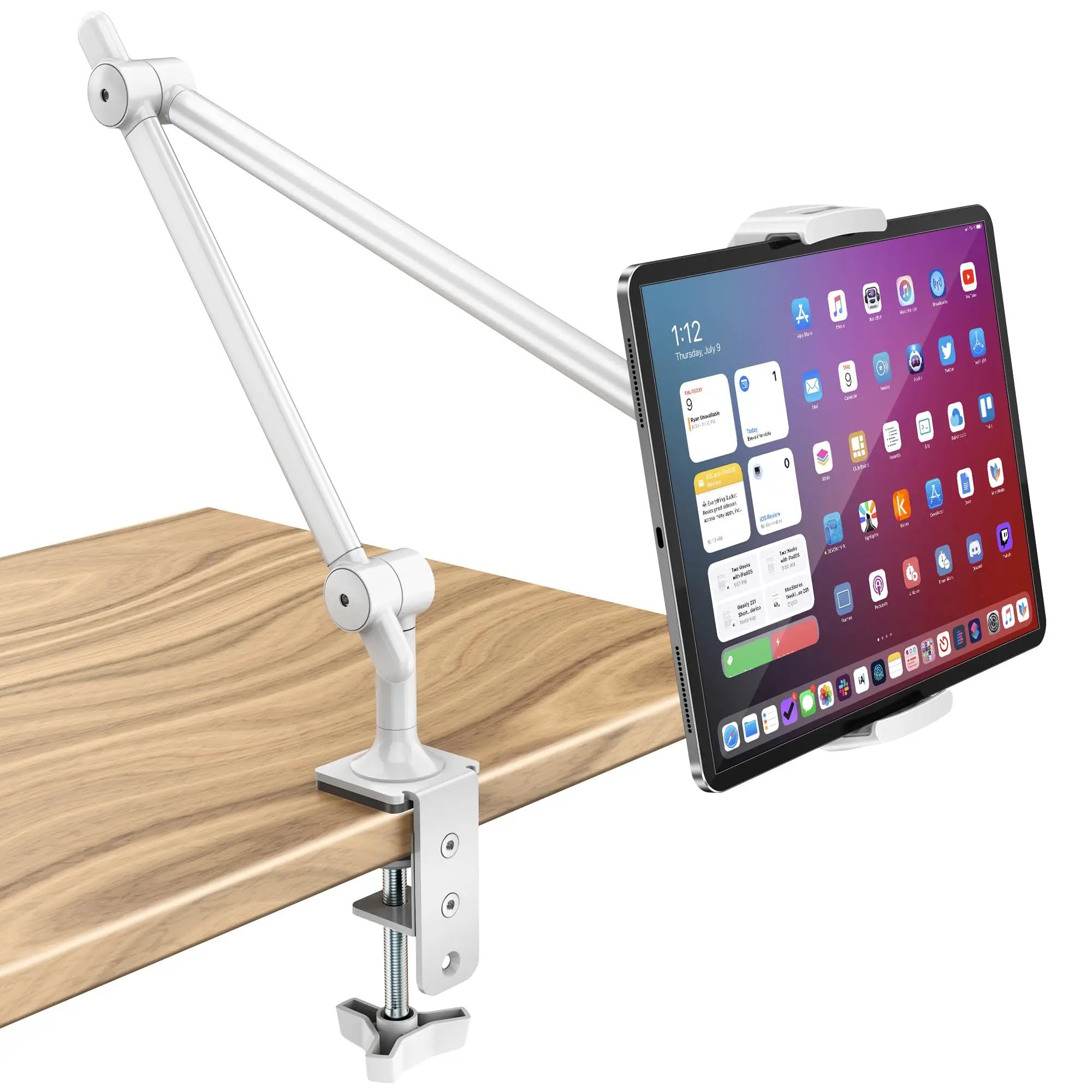 Tablet Stand Holder Aluminum Adjustable Arm Clamp Mount for Desk & Bed Compatible with 4.7