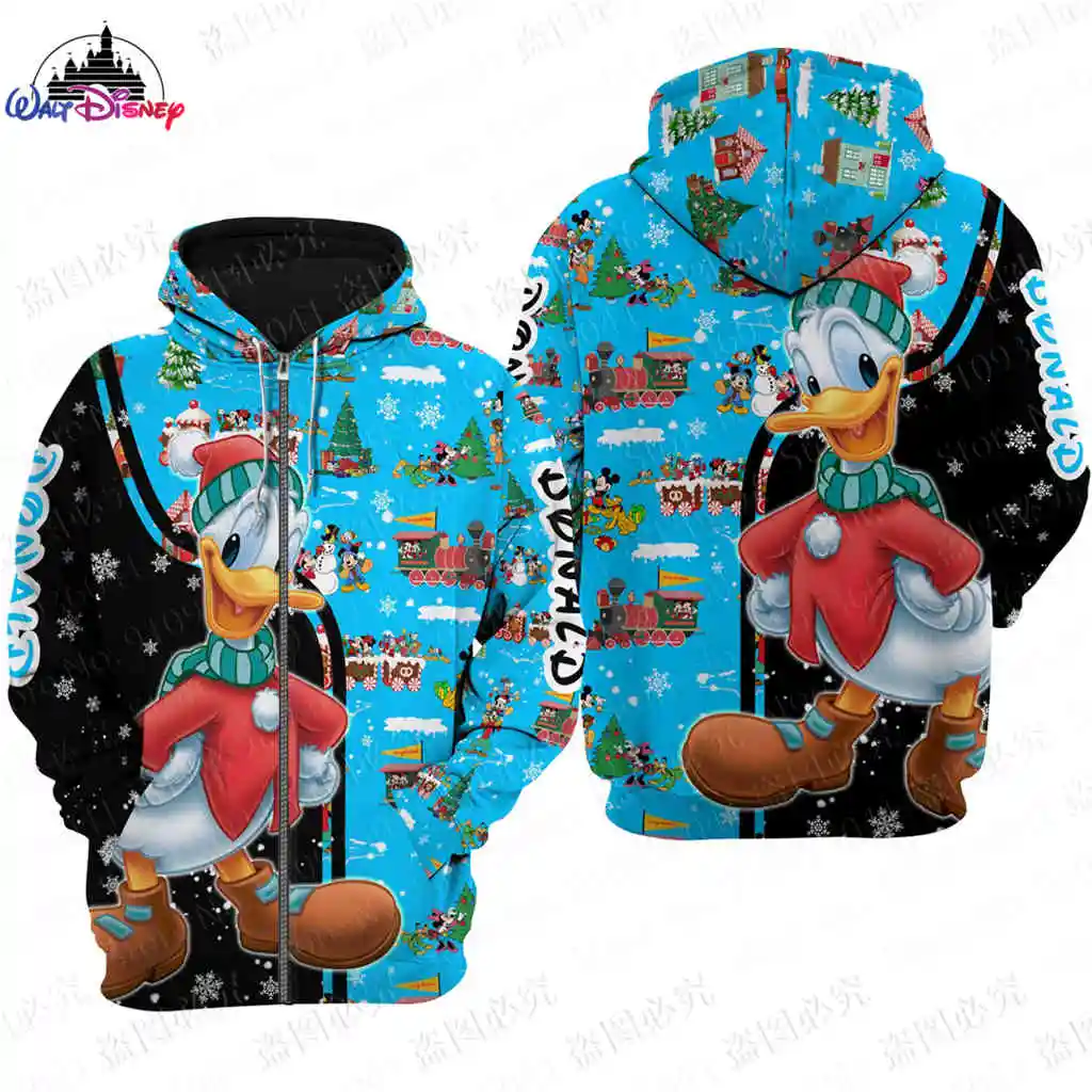 Christmas Donald Duck cartoon Disney men women 3D Print High quality Fleece Zipper/ Hoodies parent-child clothing Pullover Tops