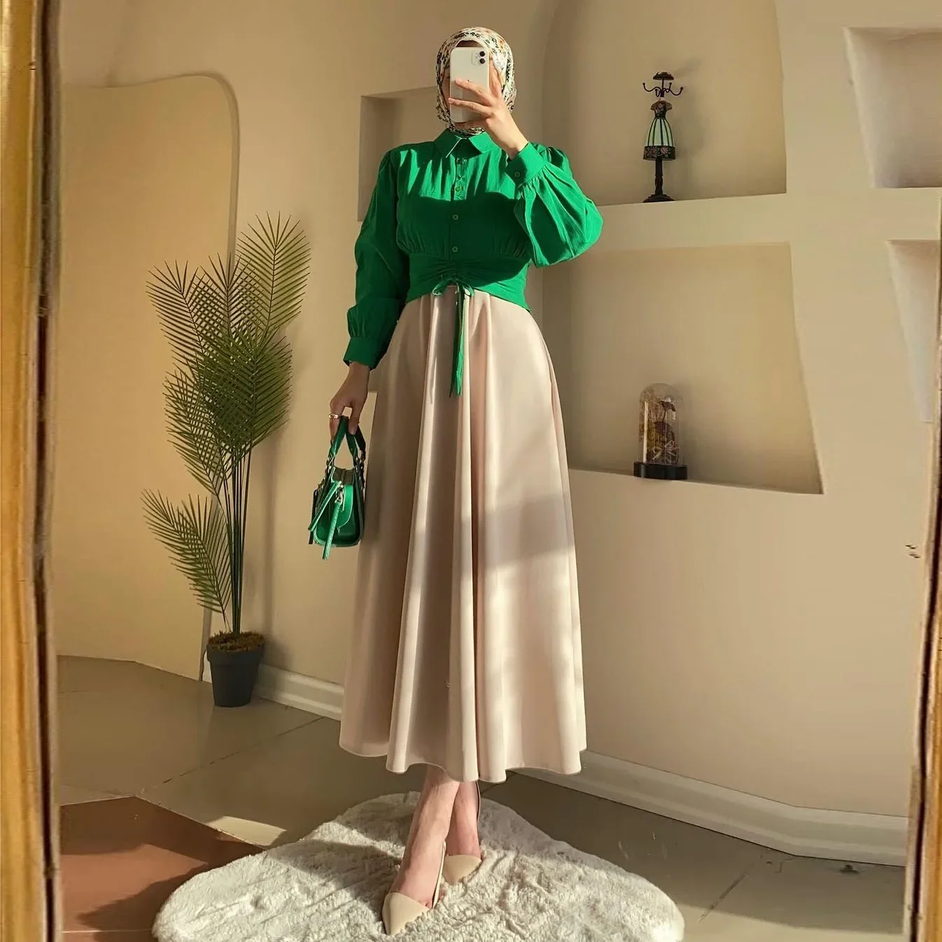 Damskie Eid muzułmańskie zestawy Kaftan Islam luźne spódnice Ramadan Morocco Musulman zestaw Arab Dubai bluzki dwuczęściowe na co dzień — zdjęcie 2