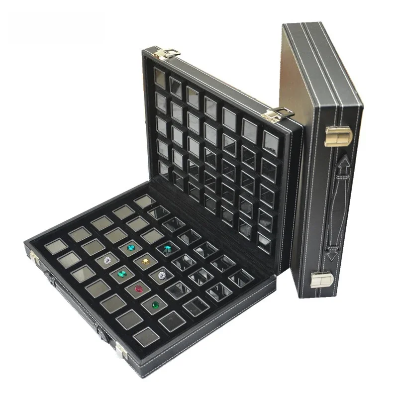 Draagbare Reis Edelsteen Opbergdoos Edelsteen Sieraden Display Doos 70 Stuks Steen Houder Organizer Losse Diamant Draagtas Pu Leer - afbeelding 2