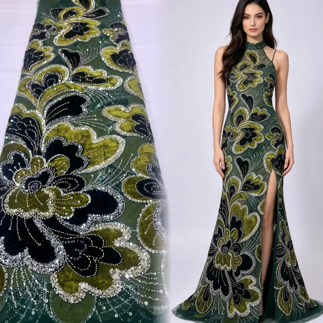 African Lace Fabric 2026 High Quality 5yard Nigerian Elegant 3D Embroidered Floral Lace Fabric with Beads for Party Dress AT2931