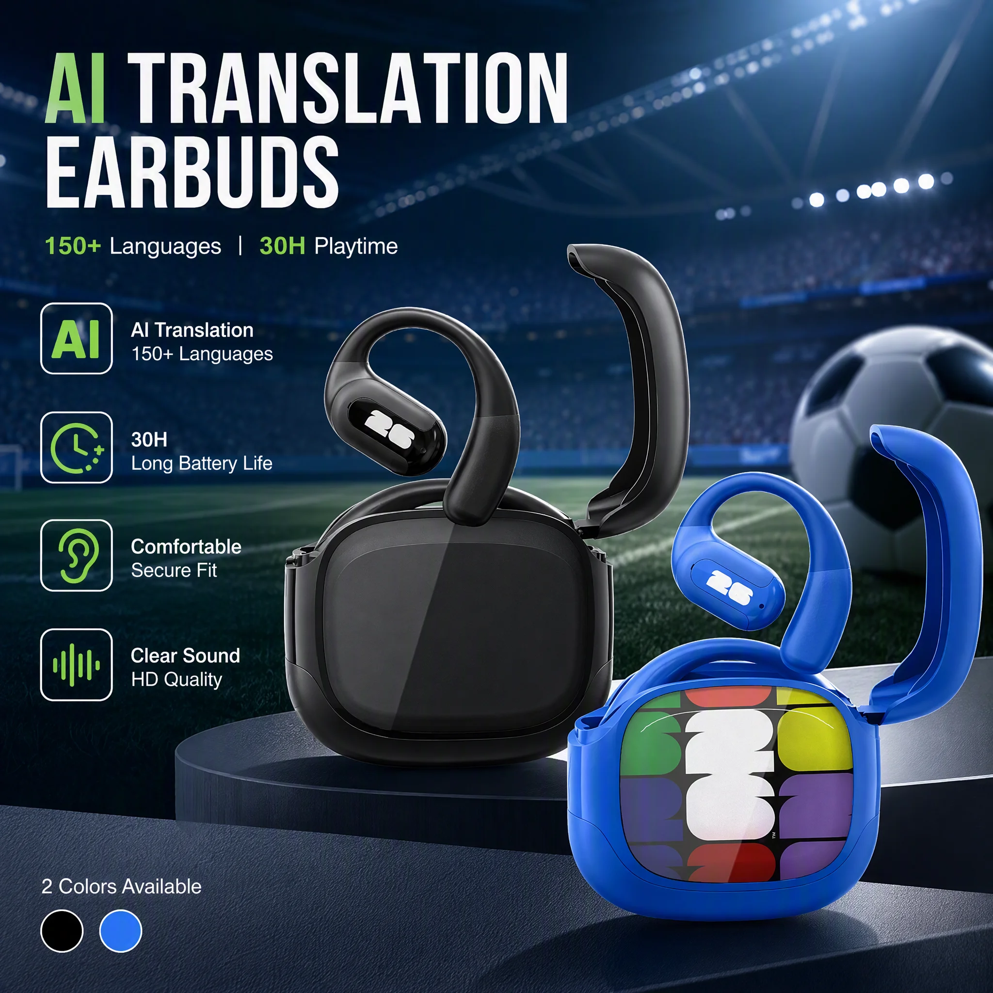 F26E09: auricolari intelligenti con traduzione assistita dall’intelligenza artificiale, qualità audio superiore, connettività Bluetooth wireless, supporto per oltre 150 lingue, autonomia della