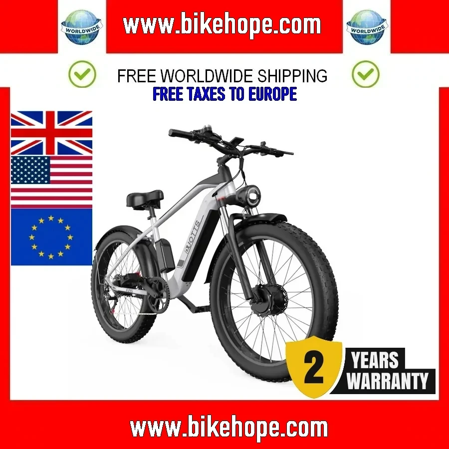 

2024 F26 Electric Bike 750W * 2 Powerful Motor 48V 20Ah Battery 26*4.0 Fat pulls 55 ﾰ Max Clibing 55 km/h Max Speed MTB Bike