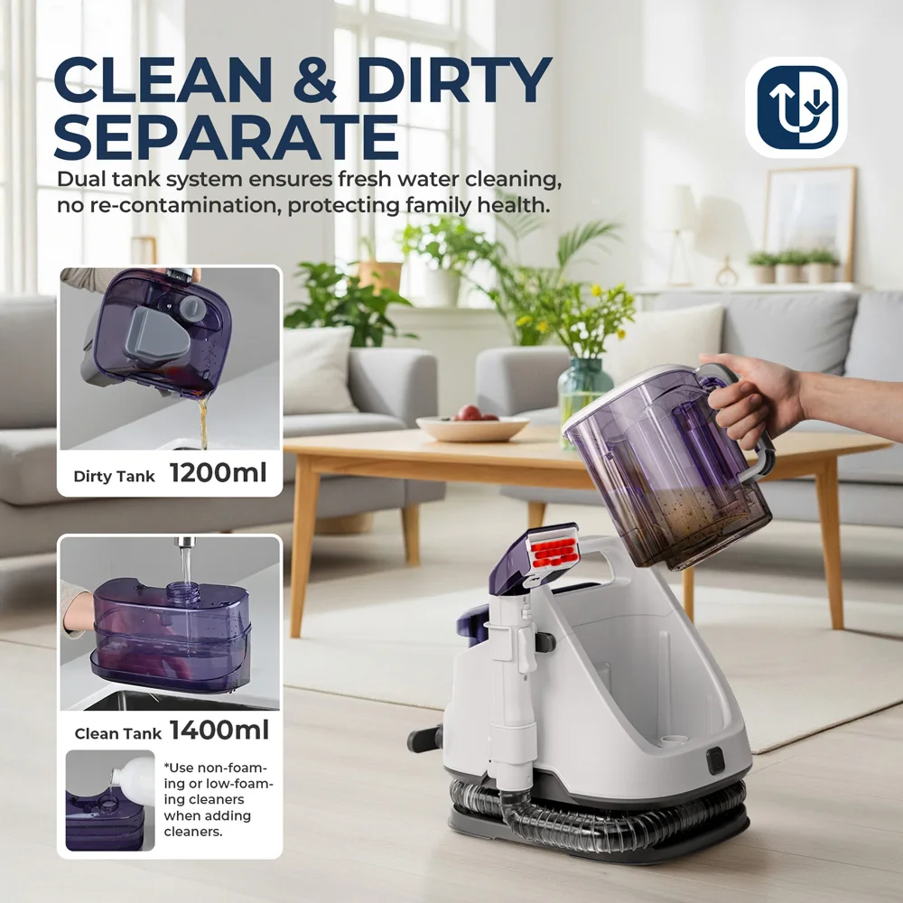 ROUNY Mehrzweck-tragbare Teppich- und Polsterreinigungsmaschine, Tiefenreinigungsshampoo mit Sprühdruck, Entfernung von Tierflecken, Weiß – Detail 10