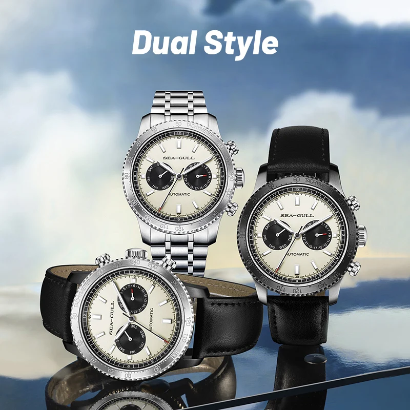 Seagull Panda Eye GMT Mens Watch Luxury 43mm Automatic Mechanical Watches Waterproof 5Bar Luminous Sapphire Calendar New 6177