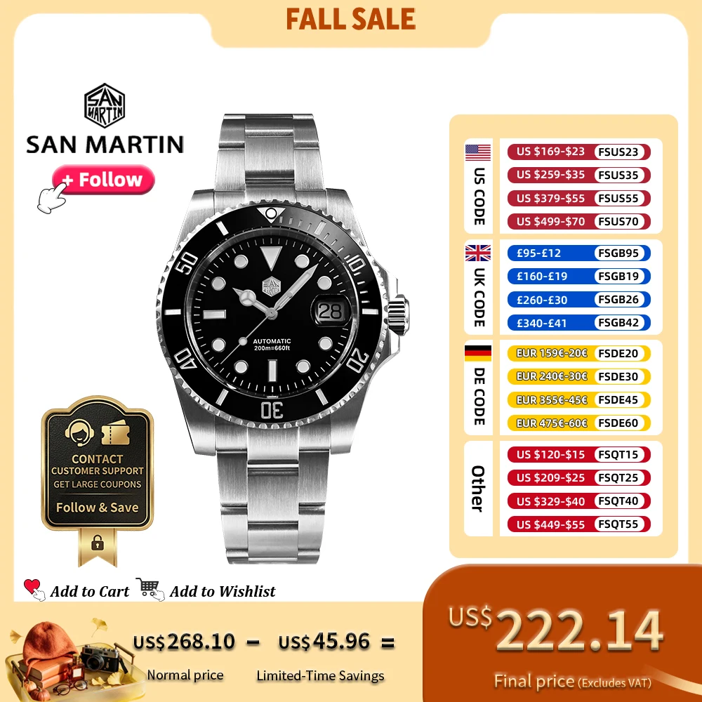 San Martin Uhr, neue verbesserte Sub Men PT5000 ST2130 Automatik-Taucheruhr mit Keramiklünette, 200 m wasserdicht, Saphirglas SN0017G