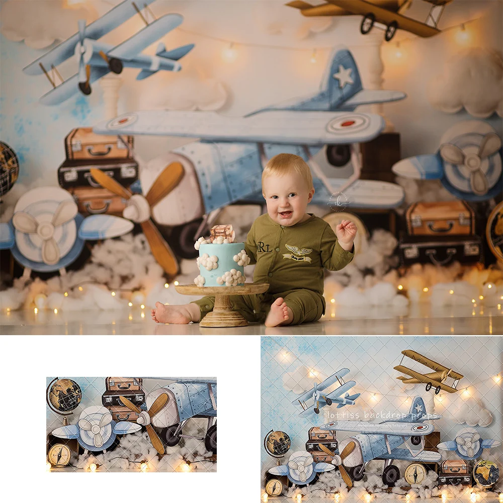 Adventure Vintage Planes Photography Backdrops Child Adult Photocall Decors Adult Baby Cake Smash Birthday Props Backgrounds