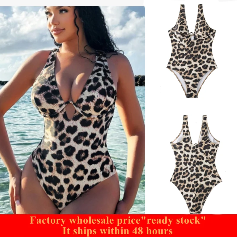 

Swim SXY Women's Leopard Print One Piece Swimsuit Bathing Suit Bikini Monokini with Chest Support