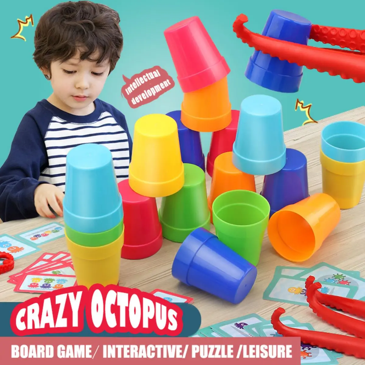 Crazy Octopus Pai-Filho Interativo Jogo de Tabuleiro Brinquedo, Resposta Rápida, Empilhar Copo, Violência Cor, Concentração, Presente