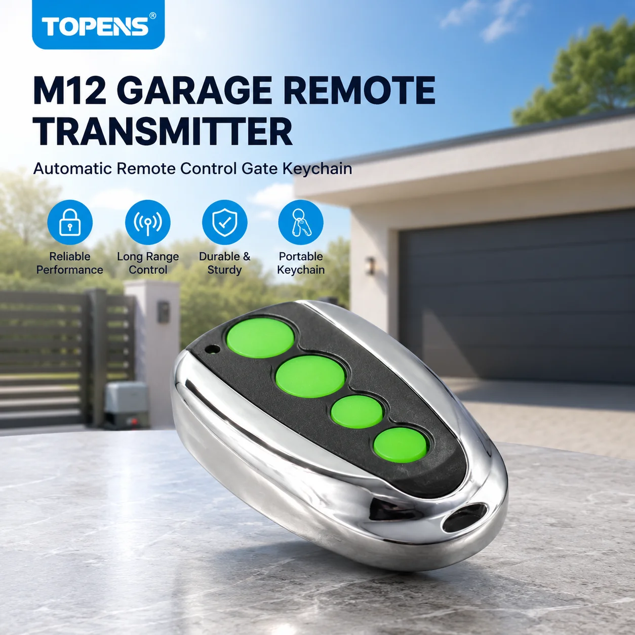 Image 3: Télécommande de garage TOPENS M12, télécommande automatique, porte-clés de commande à distance, émetteur sans fil ﻿