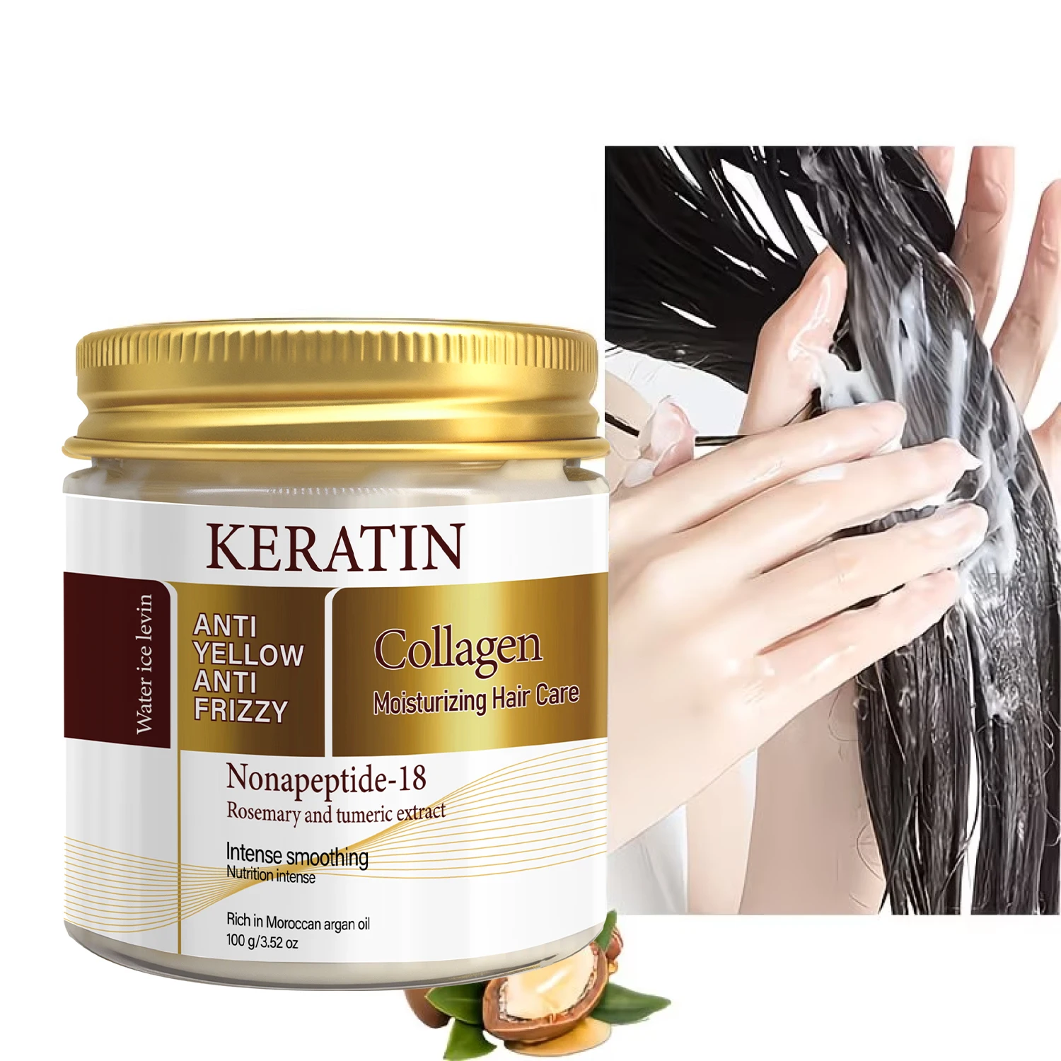 Water Ice Levin Keratin Collagen Hair Mask 100g Argan Oil Rosemary Extract Smooth Anti-Frizz Toned Brassy Hair Care Cream view 5