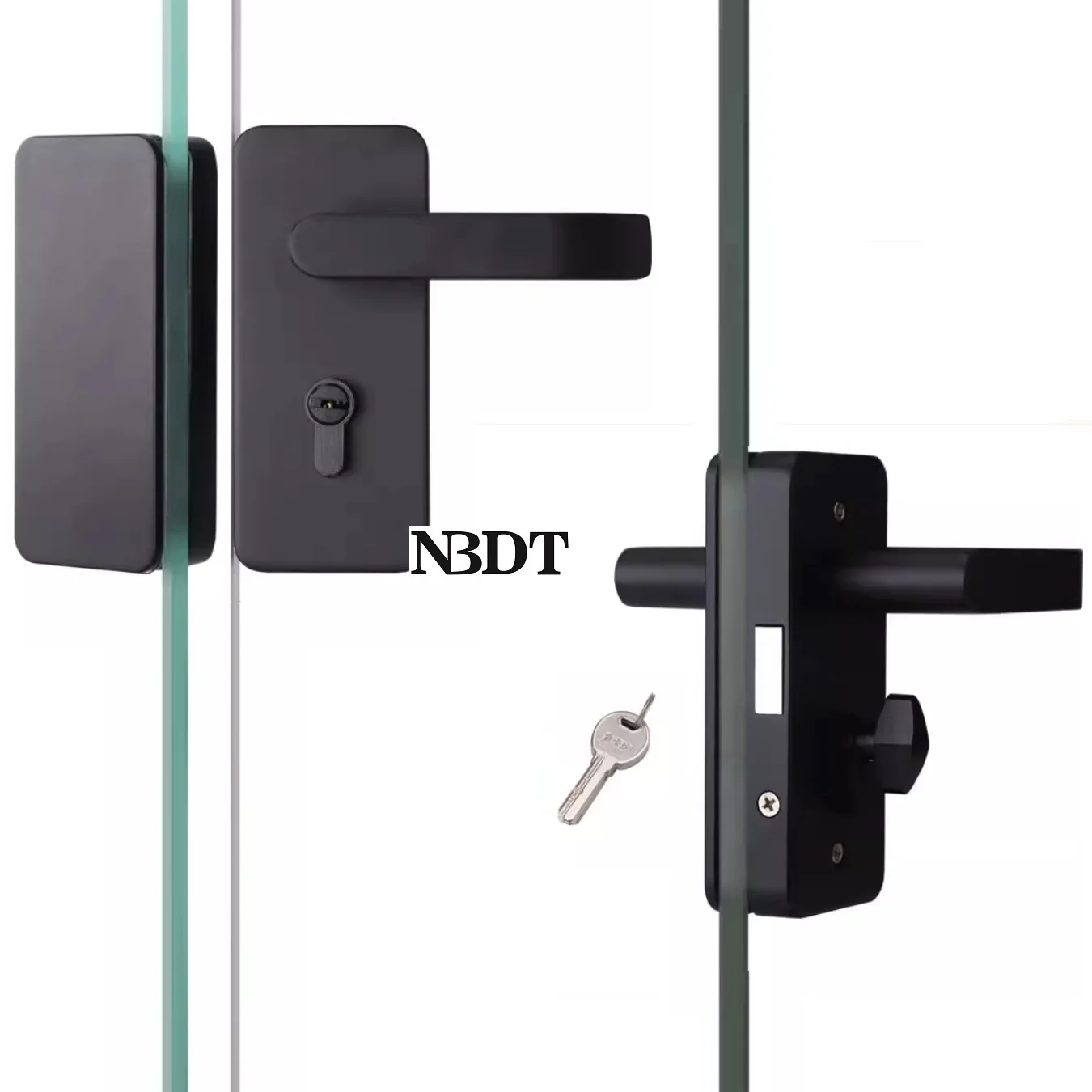 

Matte Black Rectangle Aluminum Zinc Glass Door Lock Latch With Lever Handle Thumbturn Keys