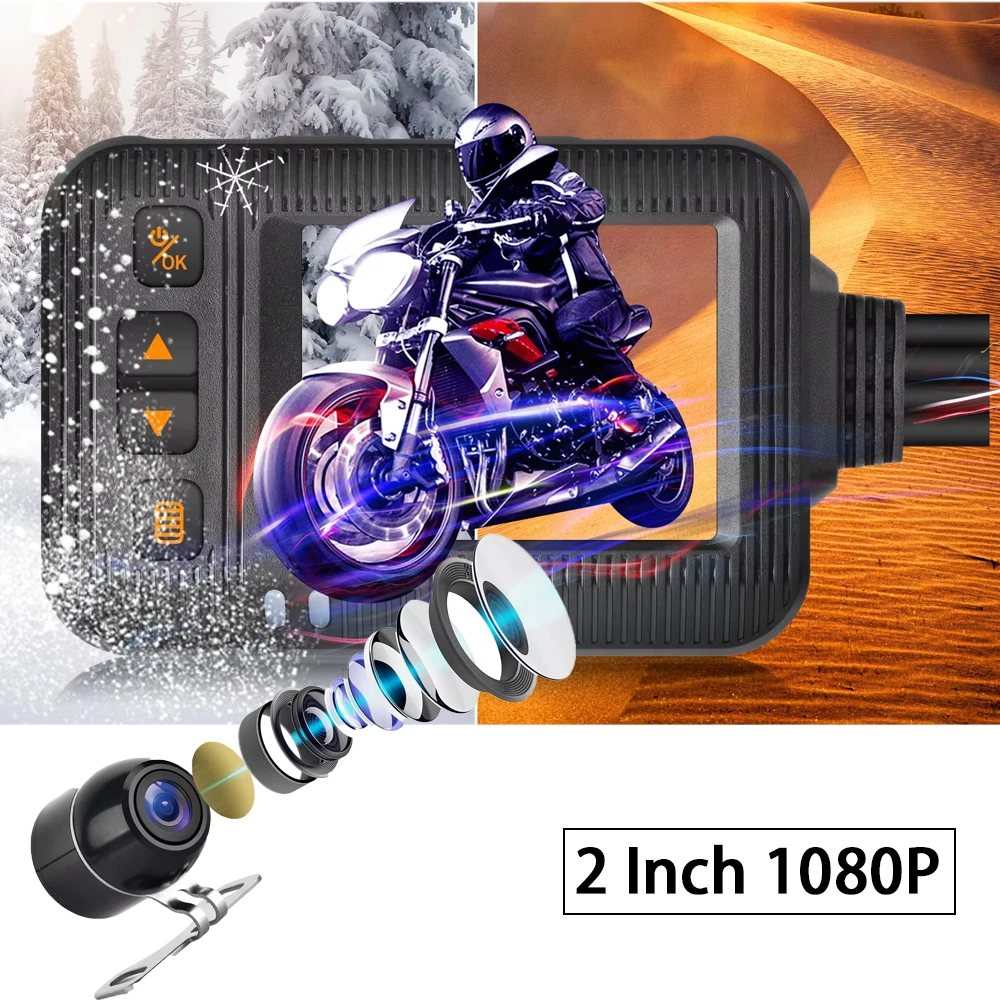 DAYAVY 1080P Waterproof Motorcycle DVR Motorcycle Dash Cam 2 Inch Front Rear Camera Video Recorder DVR Black Night Vision Box