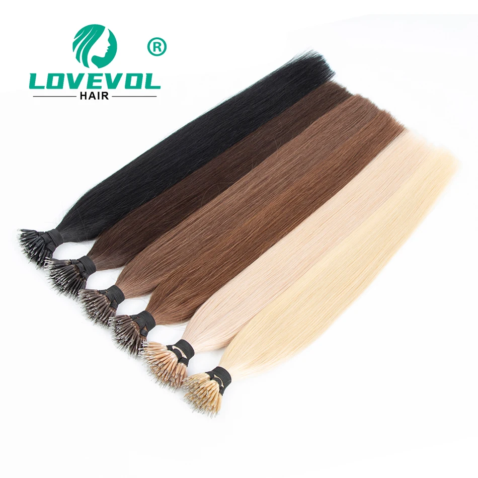 Extensões Nano do cabelo humano do anel, retas, Remy, micro grânulos, extensão do cabelo do anel, cor natural, 0.5g, 0.8g, 1g, vertente, 12-26 \