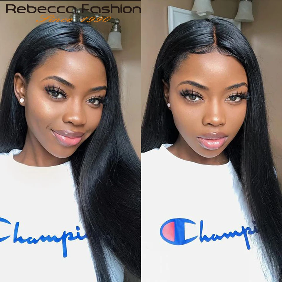 Rebecca Straight Lace Front Wigs Pre Plucked Transparent 4X4 Lace Closure Wigs With Baby Hair Brazilian Straight Human Hair Wig