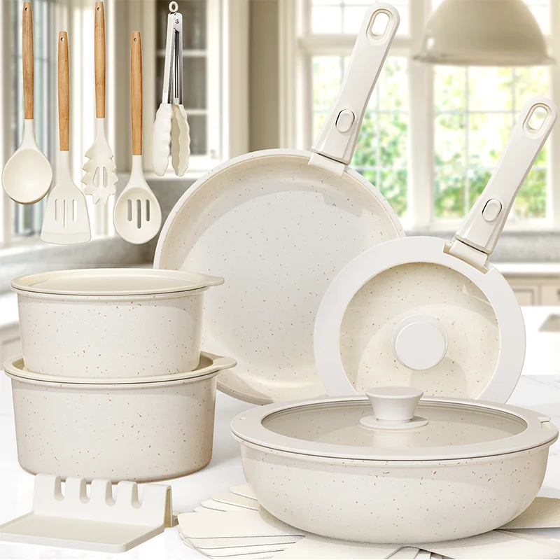 21-Piece White Ceramic Cookware Set 1