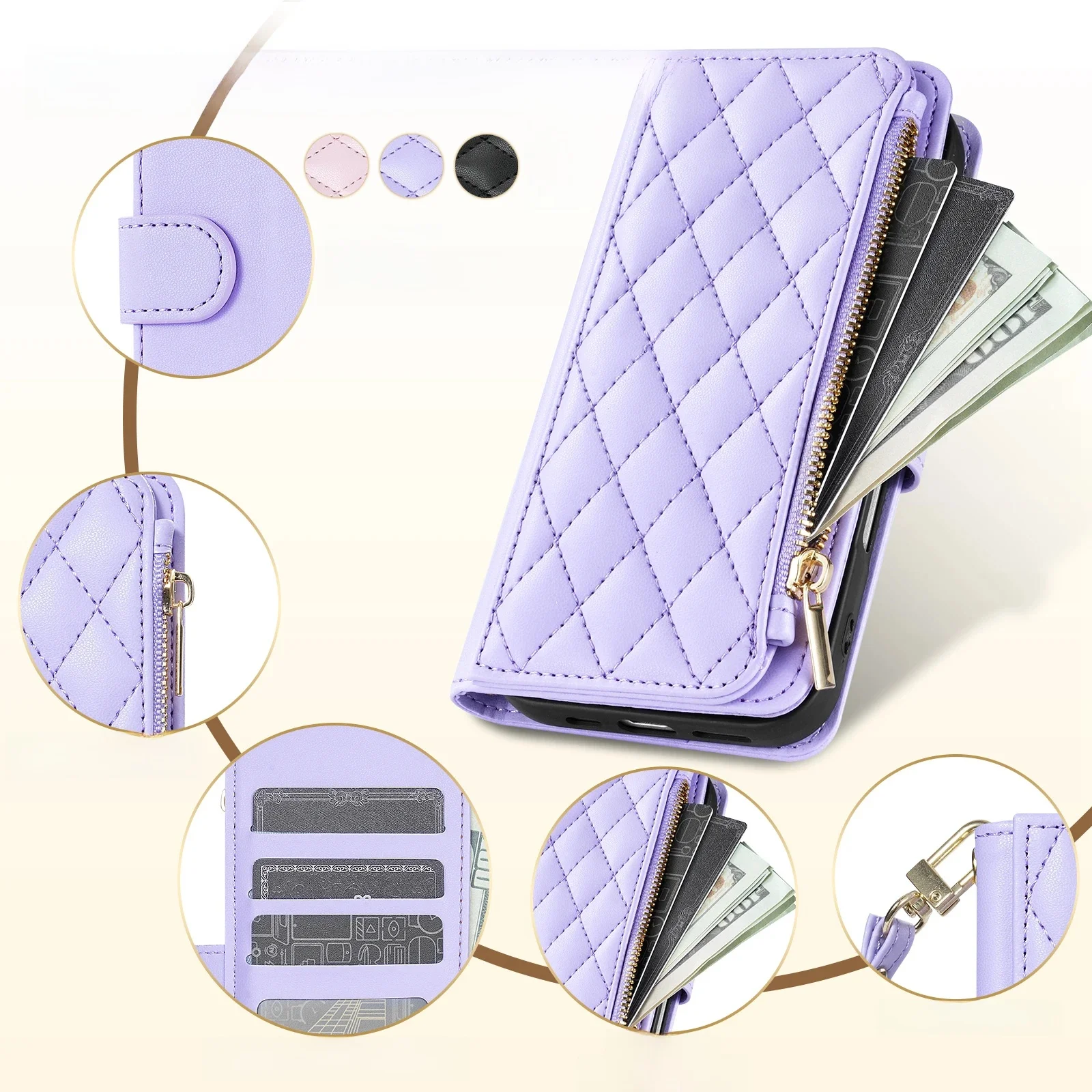 Portemonnee Kleine Geur Rits Cardslot Magnetische Flip Lederen Case Voor Samsung Galaxy A07 A15 A16 A17 A34 A35 A36 A53 A54 A55 A56 - afbeelding 2