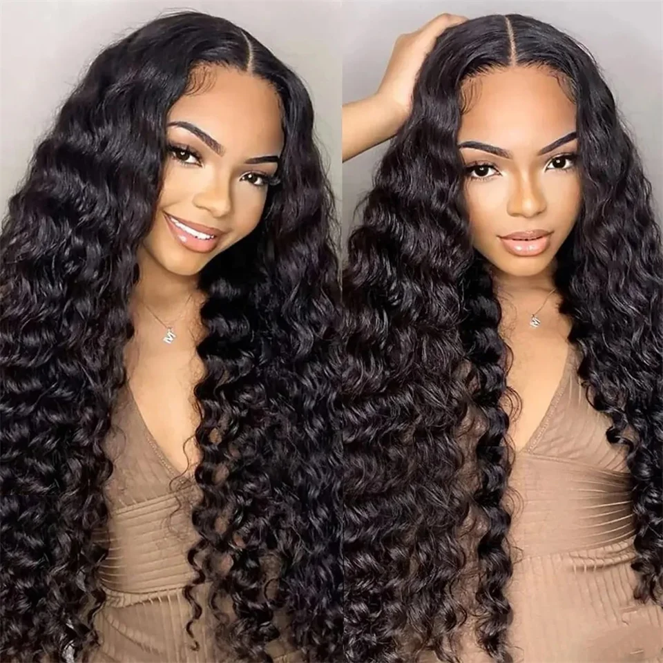 Brazilian Deep Wave Frontal Human Hair Wig Transparent 13x4 Lace Front Wigs for Women Pre Plucked Deep Curly 4x4 Closure Wigs