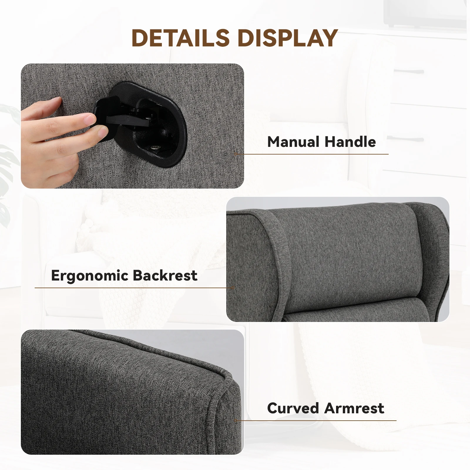 Comhoma Rocking Recliner Chair, Swivel Glider Reclining Single Sofa Manual Rocker Recliner, Nursery Rocking Chairs with Upholster image 4