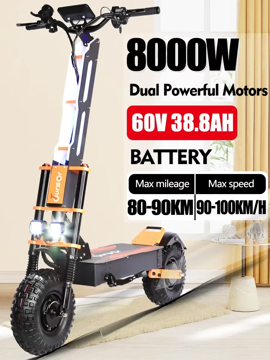Scooter elettrico X8 PRO 8000W doppio motore 60v Pneumatici fuoristrada grandi da 14 pollici Velocità massima 95 km/h Display LCD Scooter pieghevole con sedile