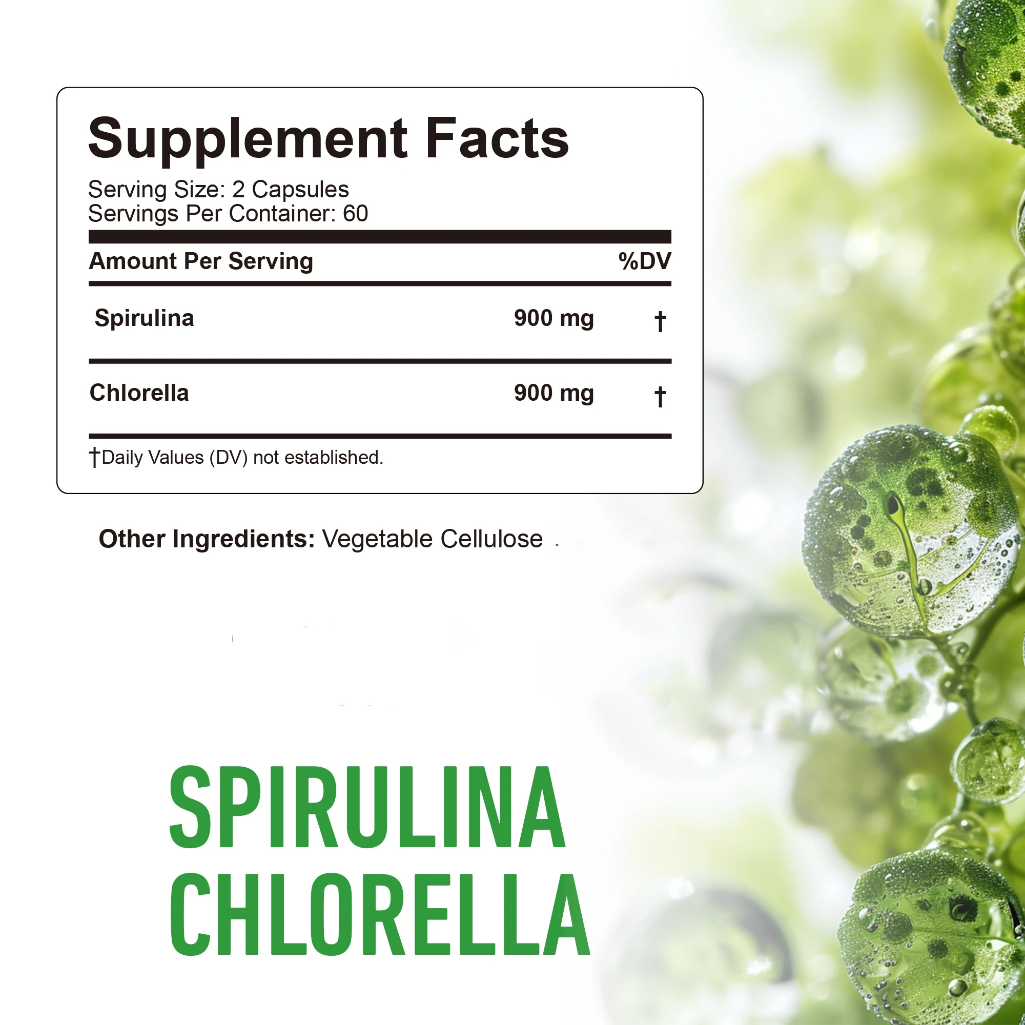 Spirulina Chlorella-desintoxicación, energía, digestión y potente antioxidante, Control de azúcar en sangre Natural-120 cápsulas