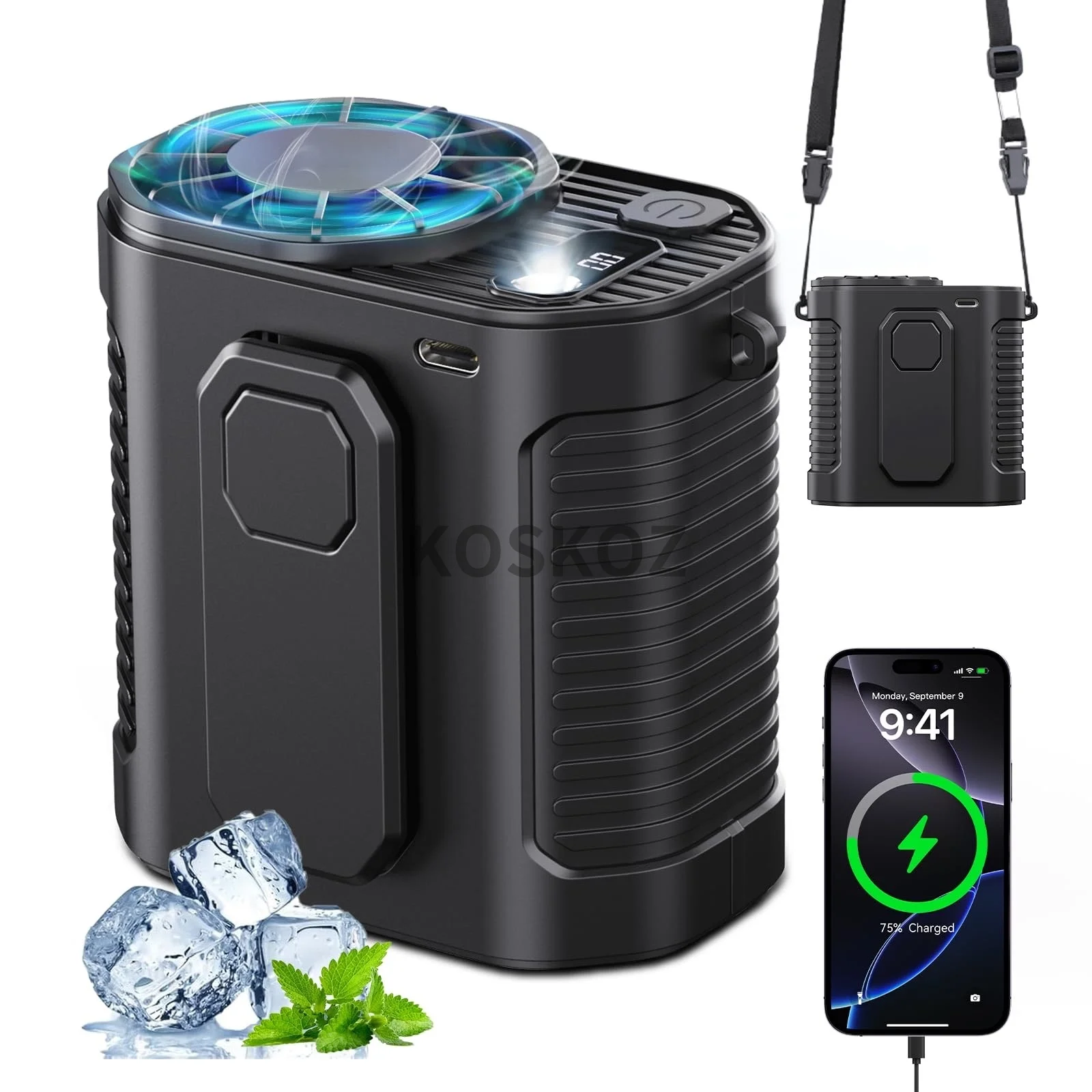 

Портативный поясной вентилятор, 10-скоростной вентилятор со светодиодной подсветкой, носимые вентиляторы с двумя зажимами без помощи рук и внешний аккумулятор, для кемпинга, на открытом воздухе, на рабочем месте