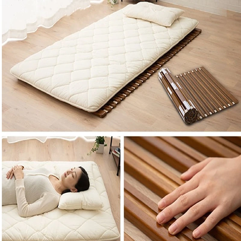 Rolo de madeira-tipo ripas cama slat suporte para colchão futon japonês natural paulownia acabamento marrom chão dormir tatami dobrável