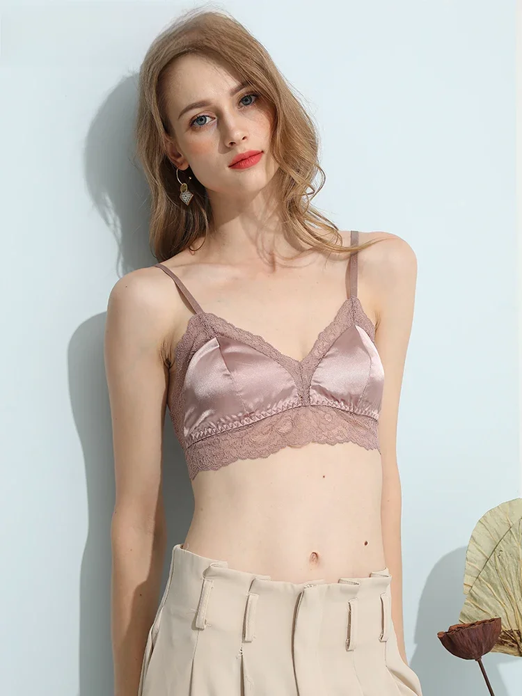 SuyaDream damskie bez fiszbin jedwabne biustonosze 100% naturalna jedwabna podszewka 3/4 szklanki przytulny koronkowy biustonosz bielizna czarny biały Intimates — zdjęcie 2