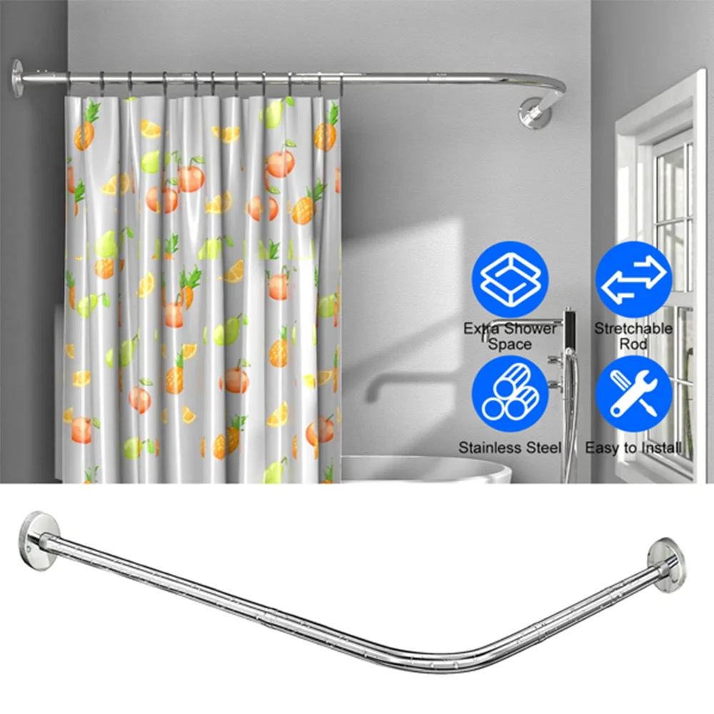 

Изогнутый душевой штанг-карниз L-образной формы из нержавеющей стали, регулируемый, раздвижной, для ванной комнаты