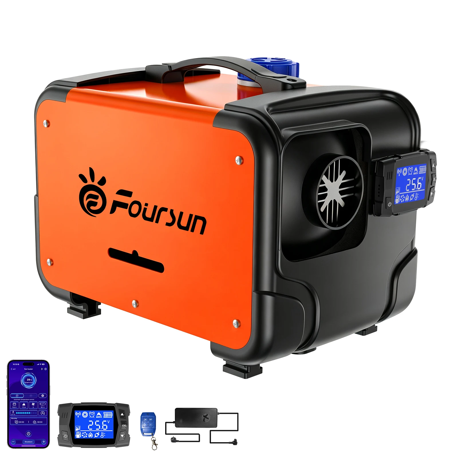 Foursun – poziomy, diesla ogrzewacz powietrza – wyposażony w Bluetooth, aplikację mobilną i pilot, funkcję automatycznego uruchamiania i zatrzymywania, adaptację do wysokości do 5000 m n.p.m.,