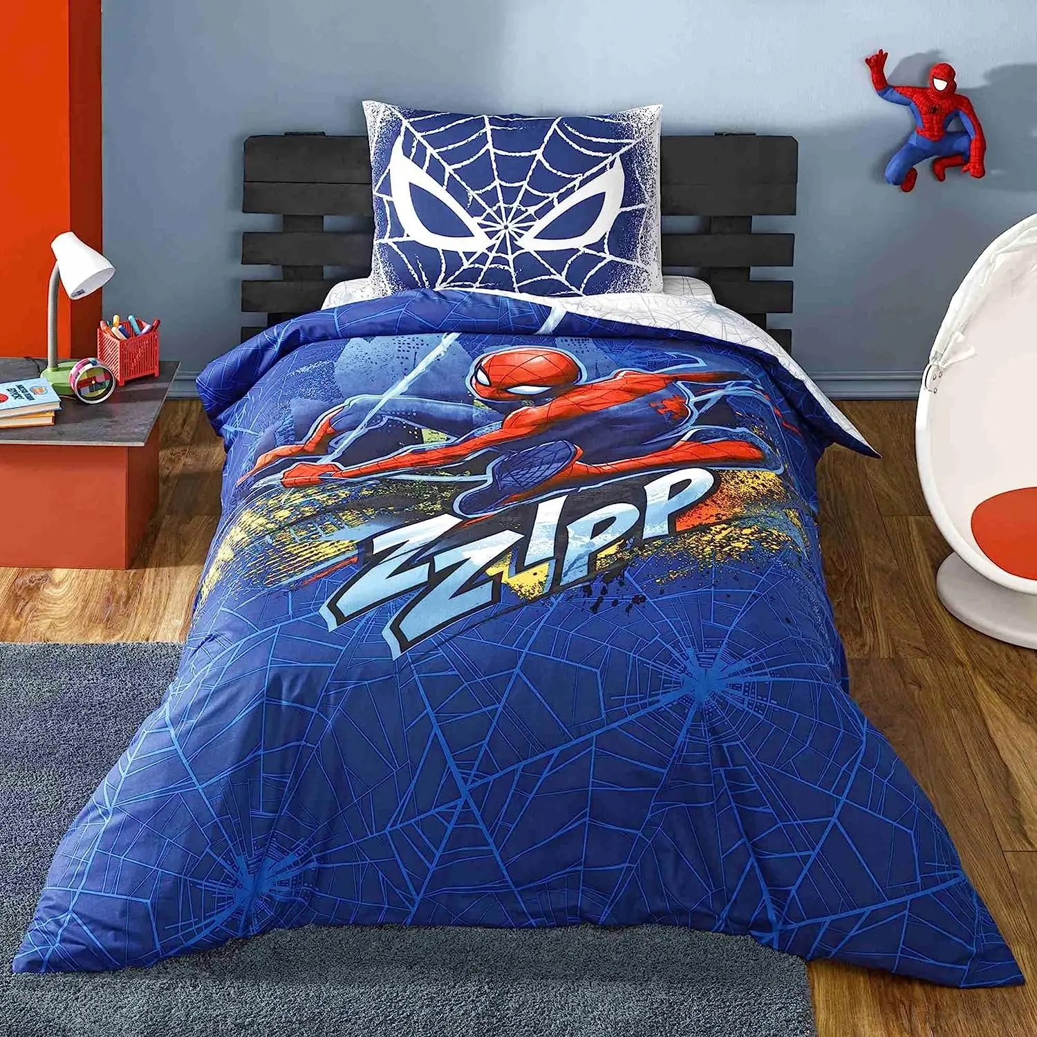 SIRMAK Spiderman Blue City Duvet Cover Set Multicolor Single 100% Cotton