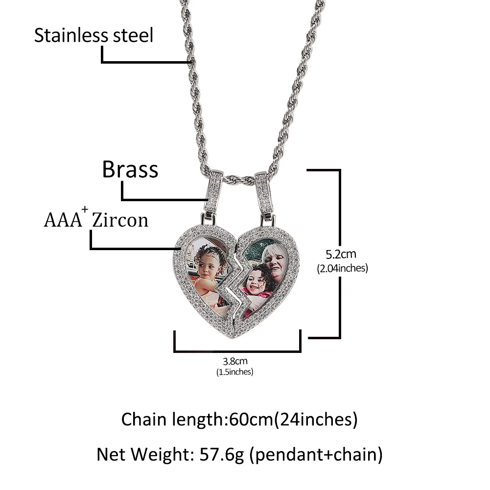 2pcs/set Custom Photo Pendant Necklace For Couples Double Half Heart Magnet Charms Attractive Lover's Jewelry Gift Anniversary