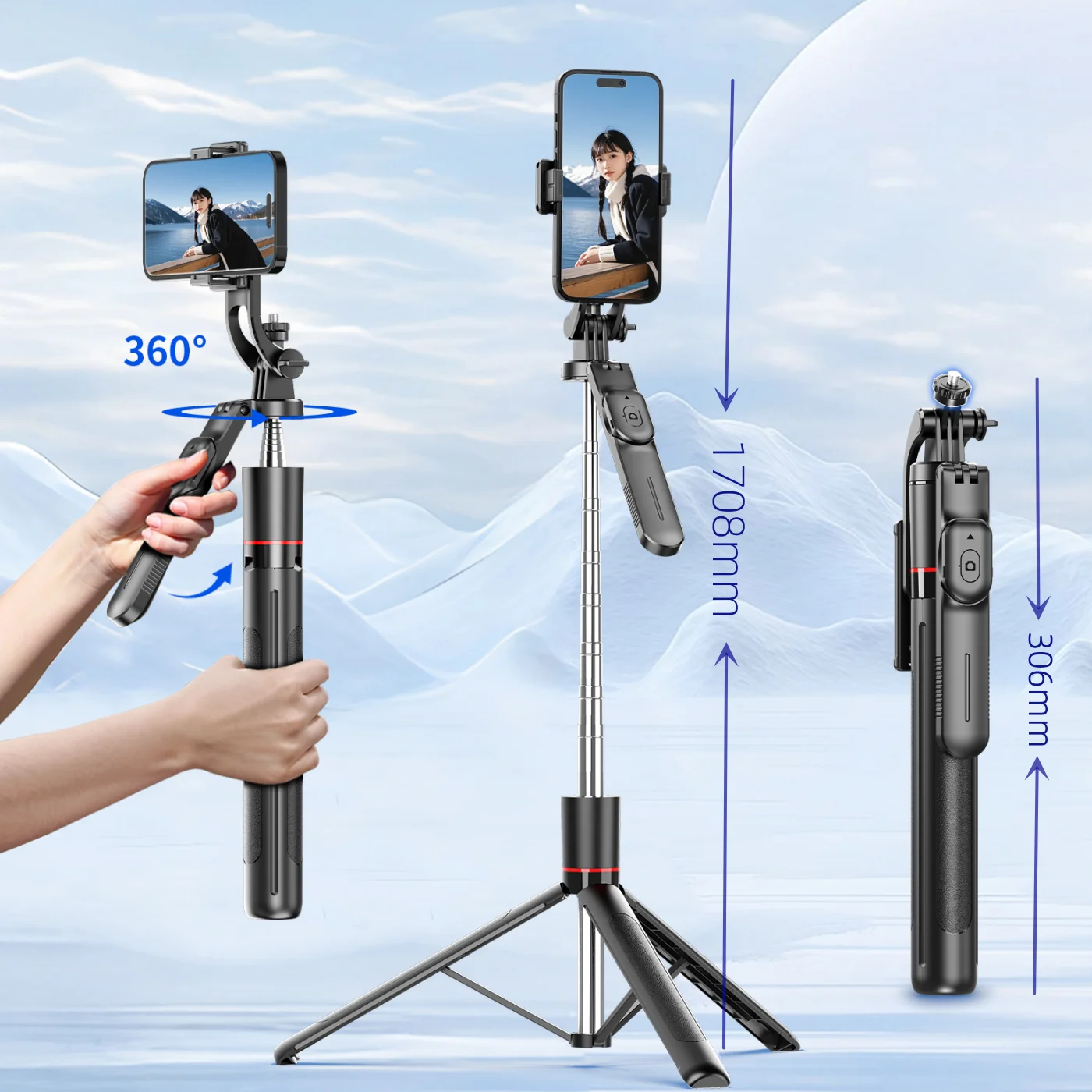 

Roreta 2025 Wireless Selfie Stick Tripod with Bluetooth Remote, Portables Foldable Stand for Vlog Shooting Record for Smartphone