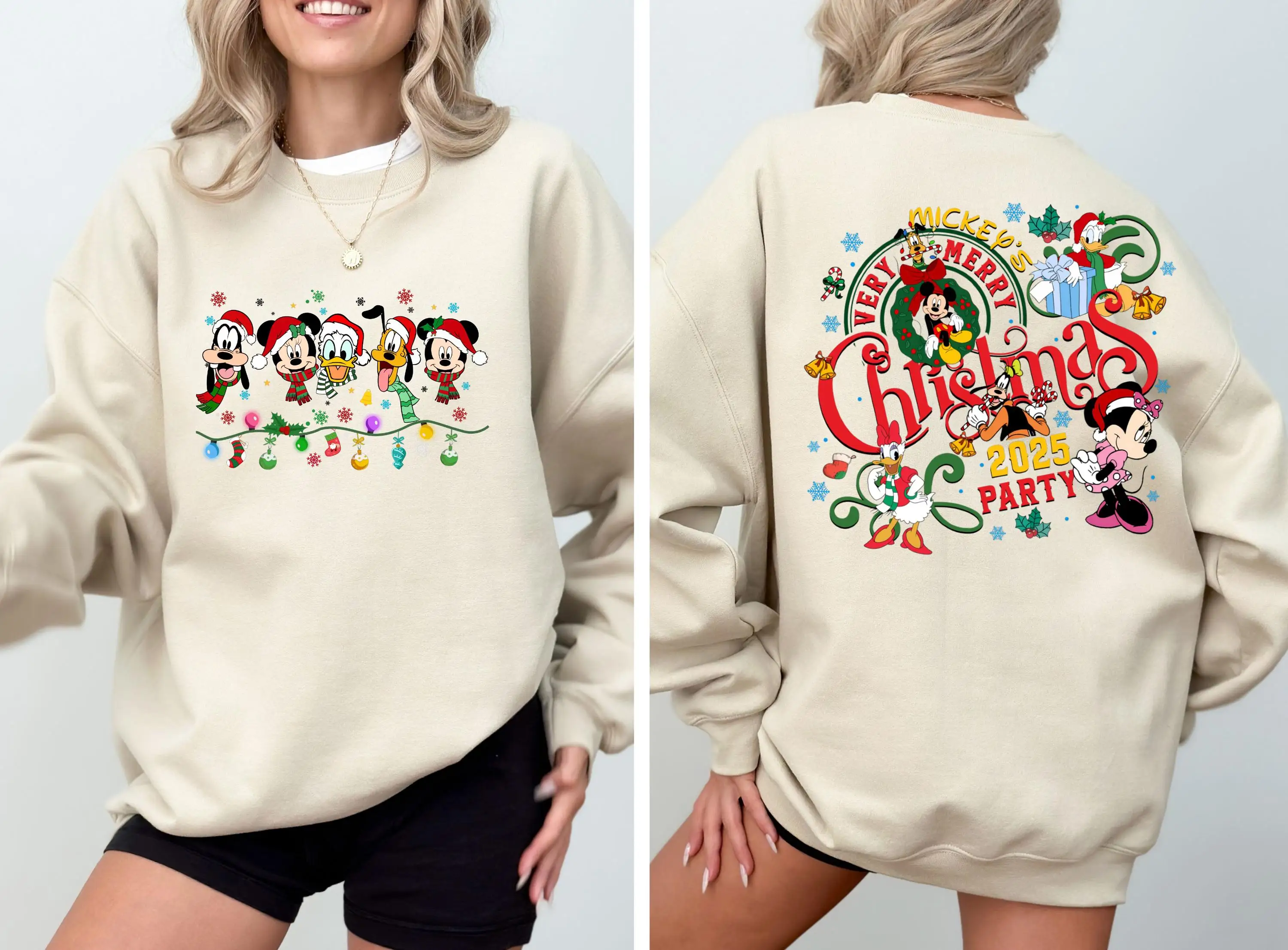 2024 Disney Cartoon Womens Pullover Fall Winter Christmas Cotton Printed Long Sleeve Shirt Trendy Street Casual Tops Sweatshirt