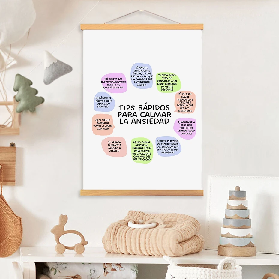 

Spanish Anxiety Relief Tips Poster Wall Art Office Classroom Children Canvas Painting Print Picture living Room Home Decor