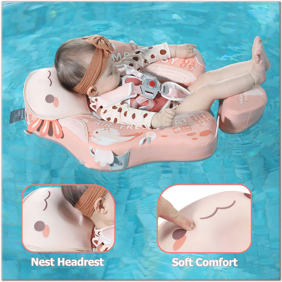 عوامة حمام السباحة للأطفال من Mambobaby Float Axie: مدرب سباحة آمن ومريح للرضع والأطفال الصغار، مظلة غير قابلة للنفخ للحماية من الأشعة فوق البنفسجية