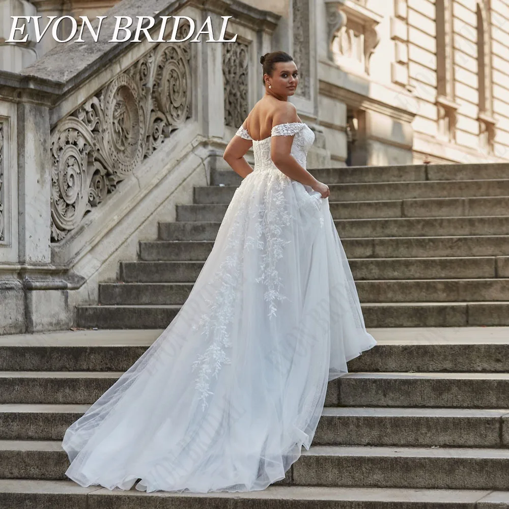 Evon Bridal Свадебное платье с открытыми плечами EVON свадебное платье большого размера с открытыми плечами, а-силуэт, аппликация, тюлевые платья для влюбленных, свадебные платья, свадебные платья, индивидуальный пошив