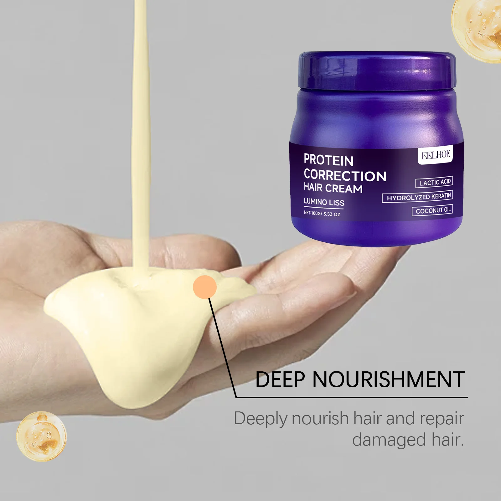 Eelhoe 100g Keratin Straightening Hair Cream Nourishing Dry Hair Repair Frizzy Smoothing Curly Soft Hair Straighten Care Cream - Image 4