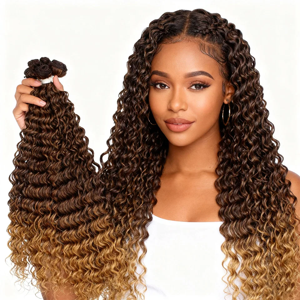 

Heat Resistant Long Curly Synthetic Hair Extensions Water Wave Bundles 26 28 30 9pcs/set Anjo Plus Hair Extensions Organic Hair