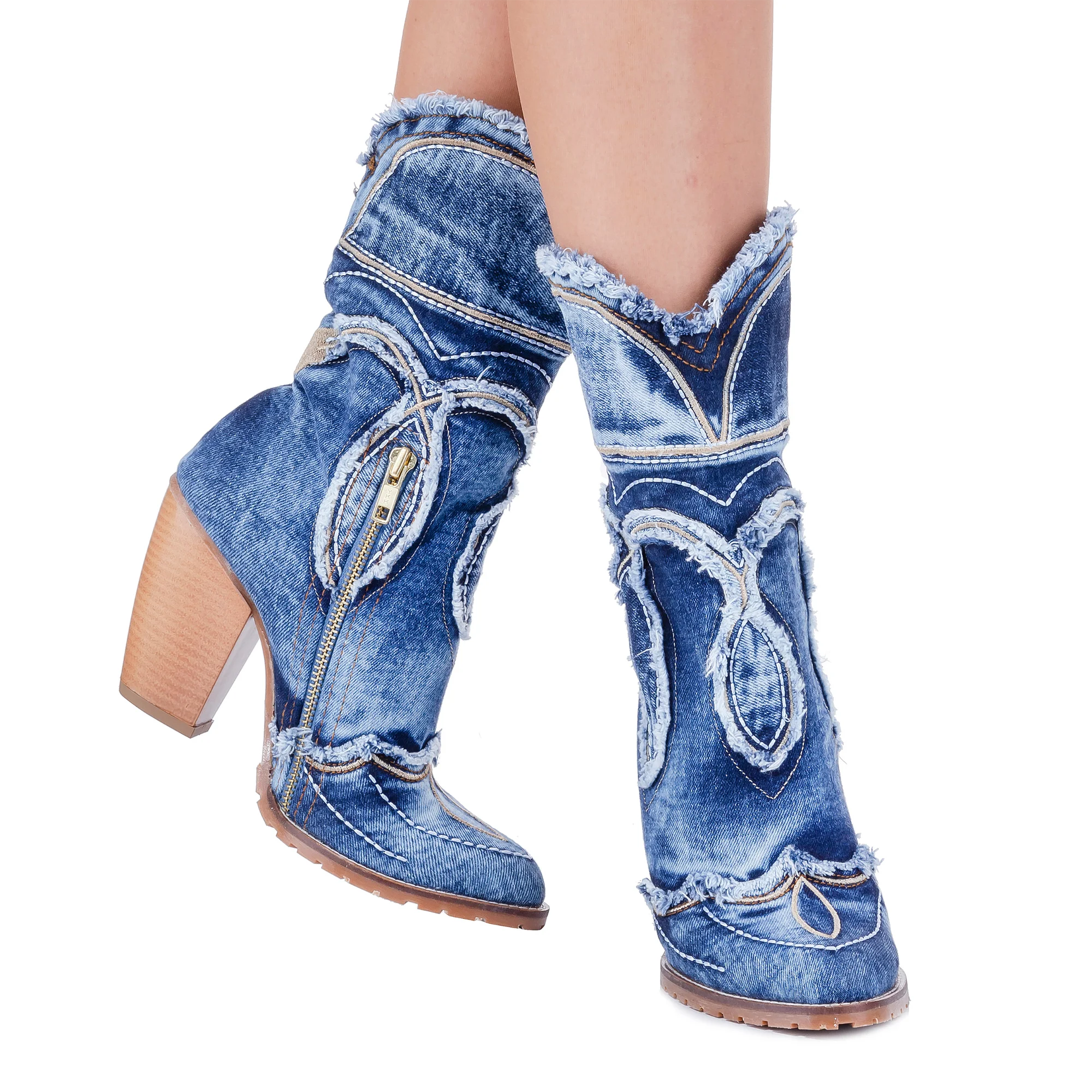 Cowboy Jeans Boots Shoes, Handmade Cowboy Women's Sport Boots,   Women's cowboy Sexy Boots, Heeled Boots, Sports High Boots, Sho