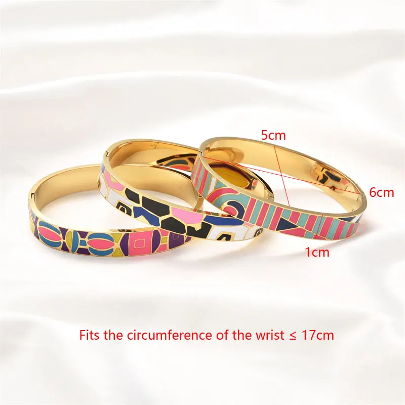 FYSARA Top Selling Fashion Stainless Steel Open Bangle For Women Gold Geometric Colorful Enamel Painted Bracelet Wedding Jewelry