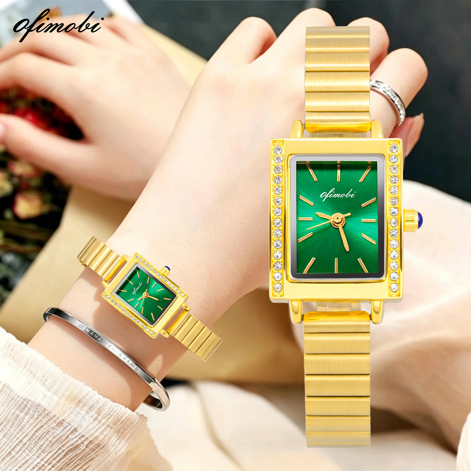 OFIMOBI Women Quartz Watch Square Dial Crystal Bezel Stainless Steel Bracelet Small Dial Daily Water Resistant Dress Watch