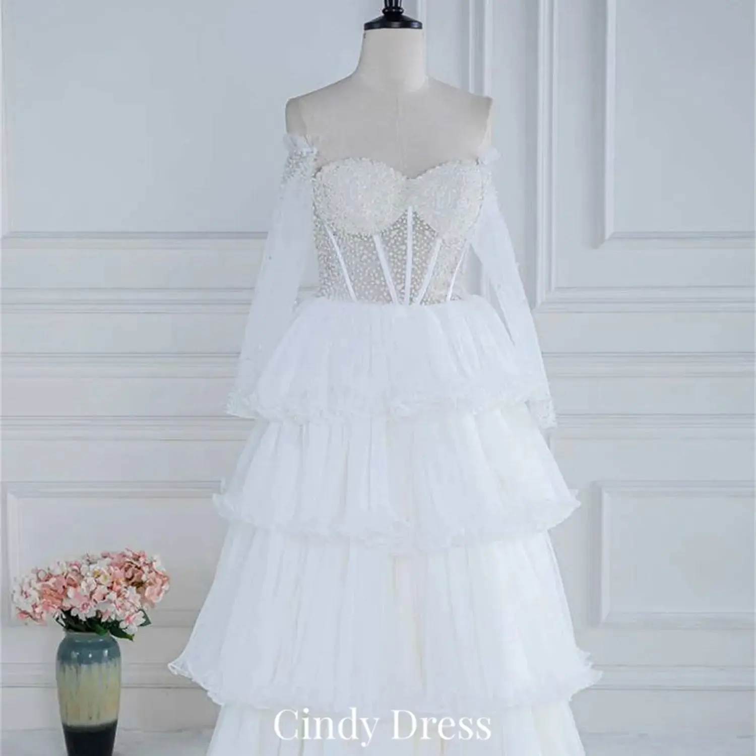 

Cindy White Layered Beads A-line Party Dress for Wedding Dresses Gala Luxury Evening Women 2023 Weddings Bride New Woman Elegant