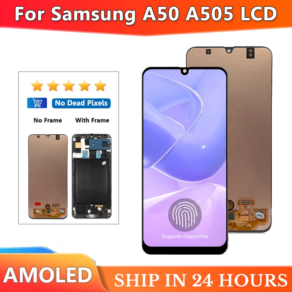 

For AMOLED For Samsung A50 LCD Display Touch Screen Digitizer Assembly A505/DS A505FN A505G A505GN Display with Frame