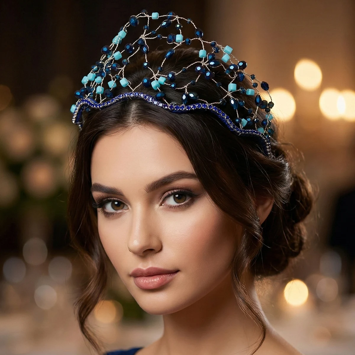 

Изысканная синяя бисерная корона-ободок в стиле феи, украшенная стразами, легкая, для выпускного вечера, подарок
