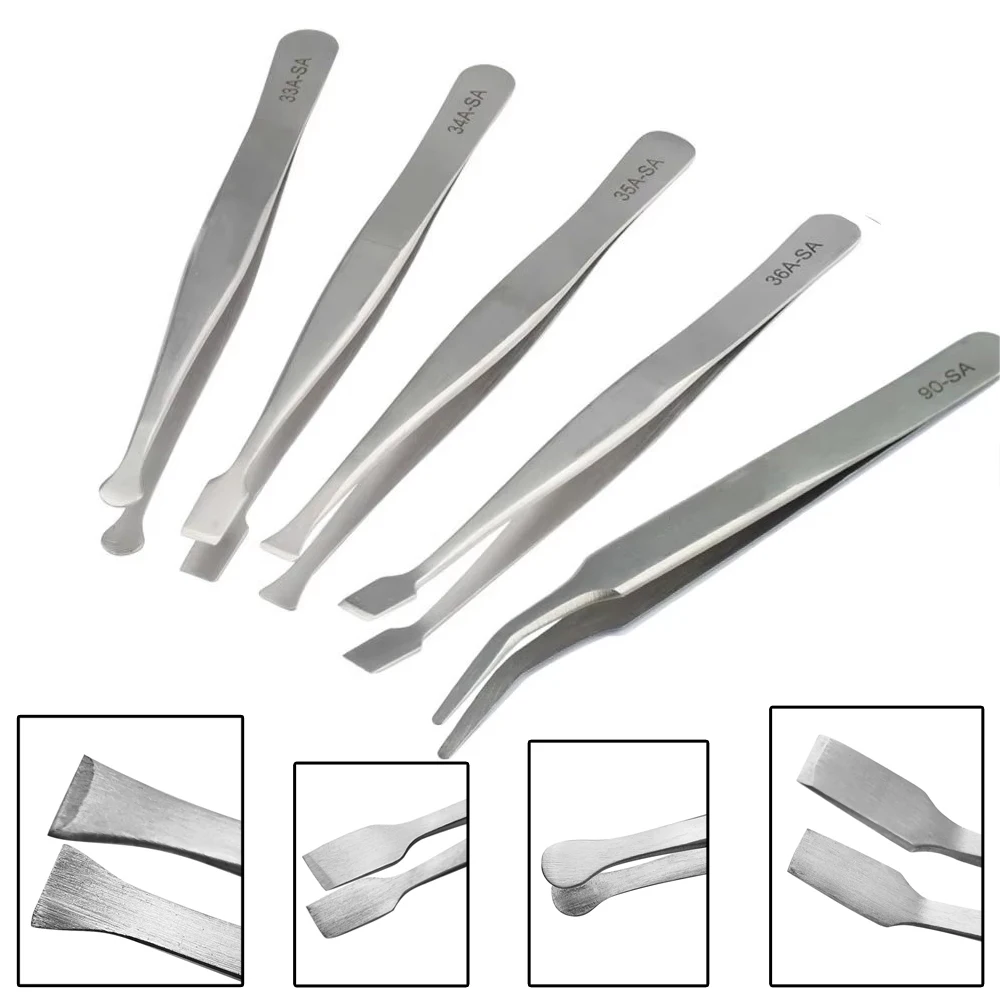 Stainless Steel Precision Stamp Tweezers Round Flat Mouth Warped Head Short Curved Clip Philatelic Tool Shovel-Shaped Paper Clip